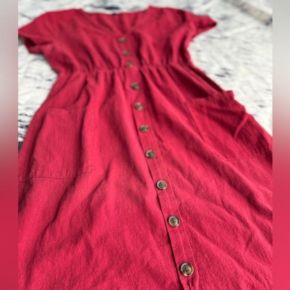 Red Button-Down Dress Size Small - Picture 4 of 7